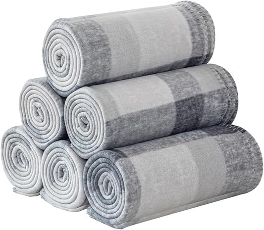 CAI TENG Fleece Blankets Bulk Blankets 6 Pack Lightweight Warm Soft Cozy Kids Blanket 50 x 60 in Pet-Friendly Fleece Fabric Small Blanket Solid for Home, Bed, Sofa, Office, Gifts, Outdoor Plaid Grey