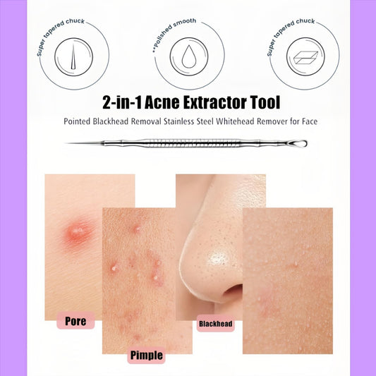 Blackhead Remover & Pimple Extractor Kit Dual-Ended Skin-Friendly Design for Sensitive Skin Professional Pore Cleanse & Acne Home Facial Care Tools with Stainless Steel Scraper (Purple-with Needle)