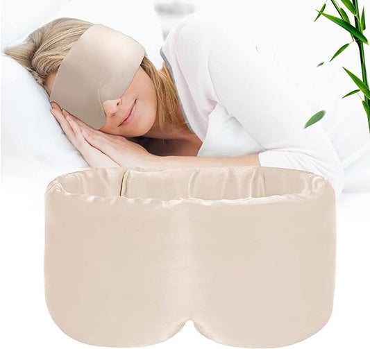 100% Handmade Bamboo Sleeping Eye Mask for Women for Men,Night Masks,Organic Sleep Mask,Blockout Eye Mask for Sleeping,Large Size Adjustable (1 PC, Apricot)