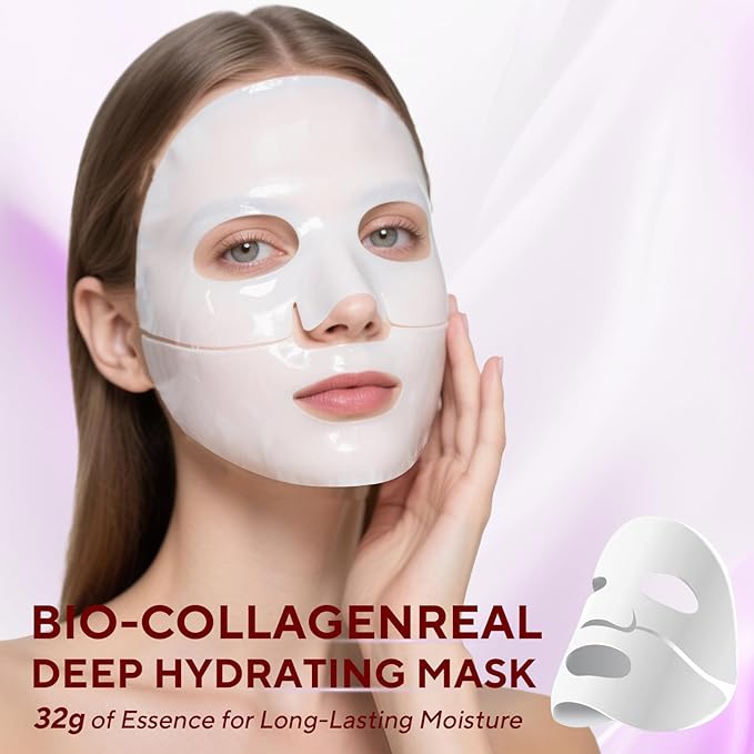 Bio-Collagen Real Deep Mask, 8 Pack Overnight Hydrating Face Mask for All Skin Types,Original Hydrating Collagen Face Mask