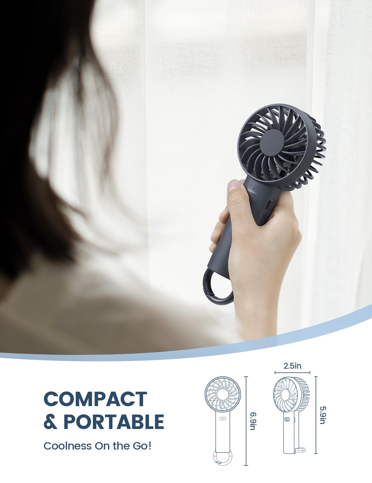 Lamicall Mini Portable Fan, 3 Speed Handheld Fan, Rechargeable Battery Personal Fan Makeup Eyelash Dryer Small Desk Fan for Travel Office Outdoor Women Men Cute Design-Black