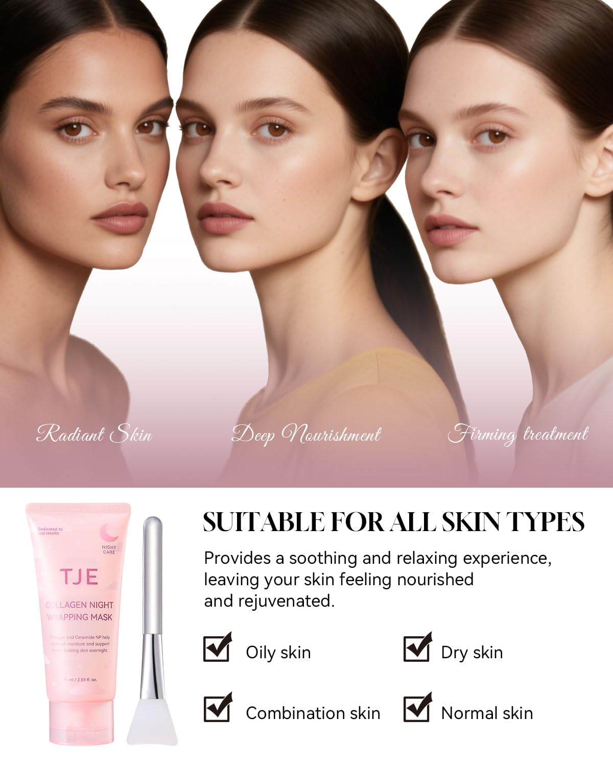 TJE Collagen Night Wrapping Mask, Collagen Peel Off Face Mask with Nicotinamide, Elasticity & Hydration Care, Reduces Sagging & Dullness - 2.53 fl oz