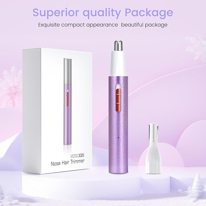 2 in 1 Nose & Ear Hair Trimmer for Women Men, 2025 Rechargeable Dual-Edge Blade Electric Clipper, Facial & Eyebrow Hair Removal Tool, Powerful Motor, Painless, Easy to Clean (Purple)