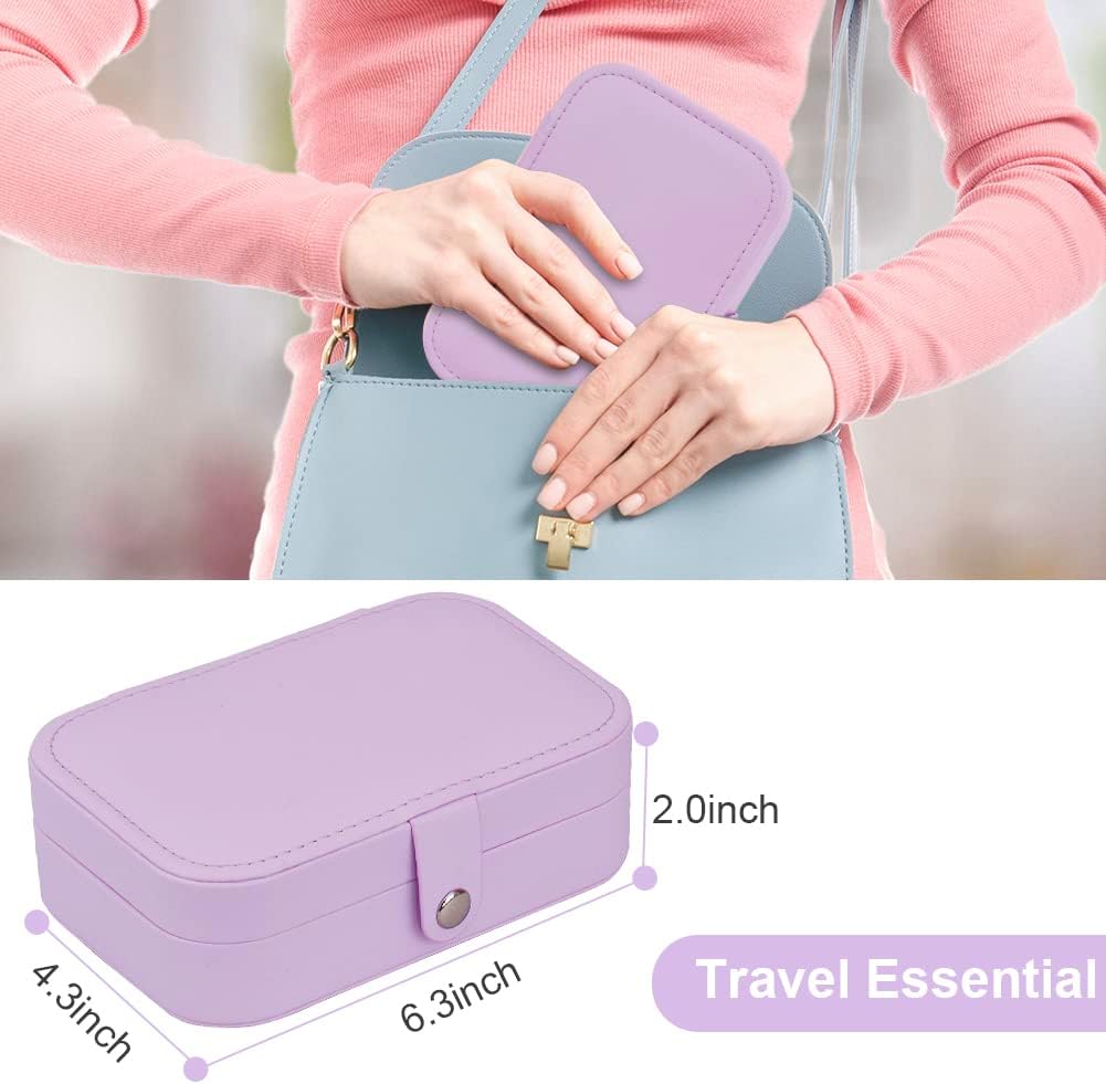 jiemei Jewelry Box, Travel Jewelry Organizer Cases with Doubel Layer for Women’s Necklace Earrings Rings and Travel Accessories (Purple)