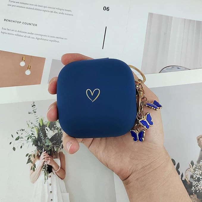 Compatible with Powerbeats Pro, Soft Silicone Case with Gold Heart Pattern for Powerbeats Pro Case with Cute Butterfly Keychain for Girls Women (Midnight Blue)