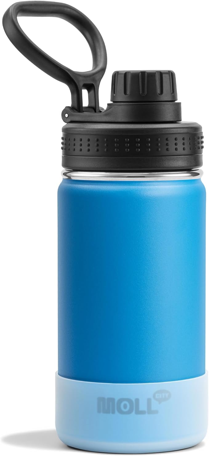 Kids Water Bottle with Spout Lid-12 oz Small Insulated Sports Water Bottle for School-Reuasble Stainless Steel Vacuum Travle Leak Proof Water Flask (Sky Blue)