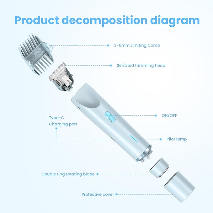 Bikini Trimmer for Women-2 in 1 Dual Head Electric Razors,IPX7 Waterproof Bikini Electric Shaver,Dry & Wet Use Painless Bikini Shaver,Pubic Hair Trimmer for Private Area & Body Hair,Blue