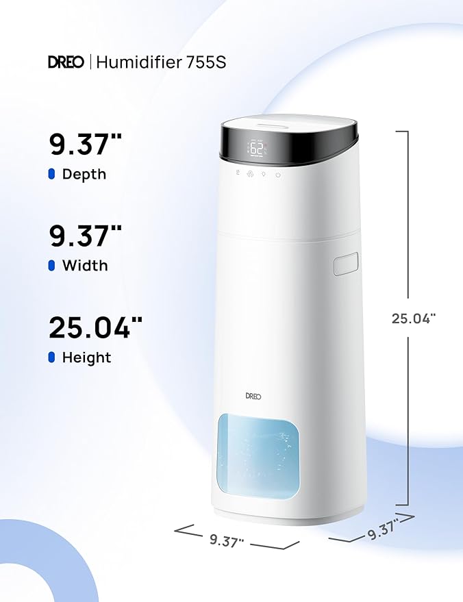 Dreo 16L Smart Humidifier Large Room 1000 ft², 130H Cool Mist Air Humidifiers for Bedroom Plants Baby, Top Fill, Remote/Touch/Voice & APP Control, Self-Cleaning Tank, 30dB, RGB Light, HM755S White