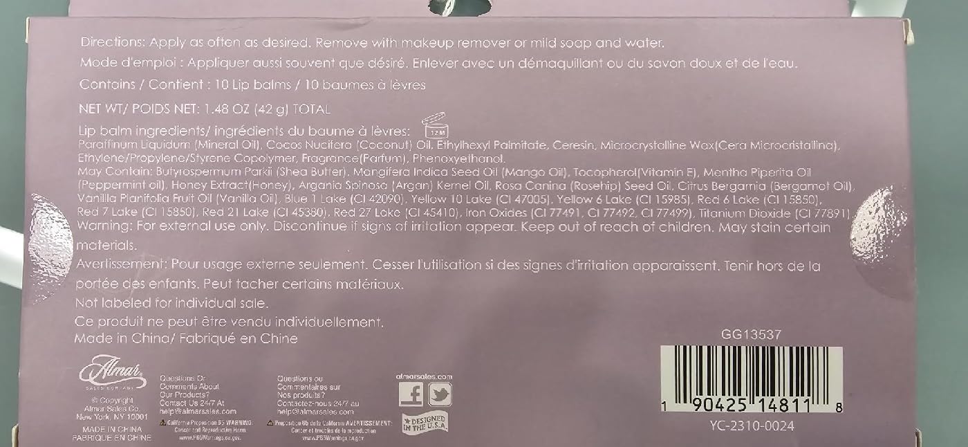 10pc Lip Balm Collection -Hydrating Lip Balms Infused- Enriched Lip Balm Set