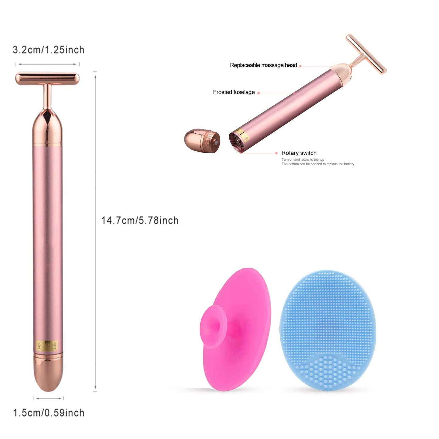 Beauty Bar Rose Gold Facial Massager for Skin Care Electric T-Shape Tools Face Lifting and Firming Anti-Wrinkles Skin Tightening (Pink)