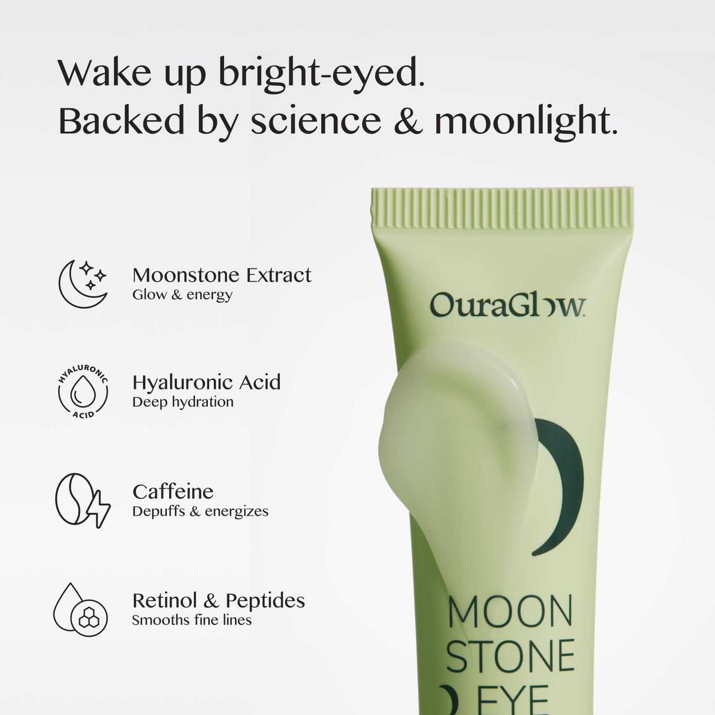 OURAGLOW Caffeine Eye Cream for Dark Circles and Puffiness – Moonstone Under Eye Cream with Cooling Tip, Retinol, Hyaluronic Acid & Peptides – for Wrinkles, Bags, Fine Lines – Fragrance-Free
