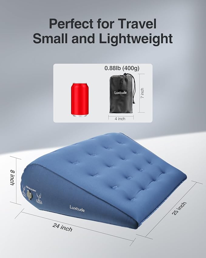 Luxtude Inflatable Wedge Pillow for Sleeping, Travel Wedge Pillow for Back Pain Relief, Knee Leg Elevation Support, Inflatable Bed Pillows for Sleeping, Back Support for Sitting Up