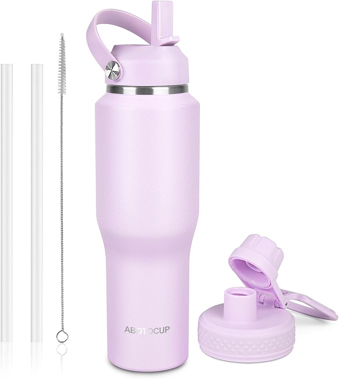 32oz Insulated Water Bottle, Fit in Any Car Cup Holder, Water Bottle with Straw Lids, Stainless Steel Insulated Water Flask Double Wall Leak-proof BPA Free to Keep Cold&Hot