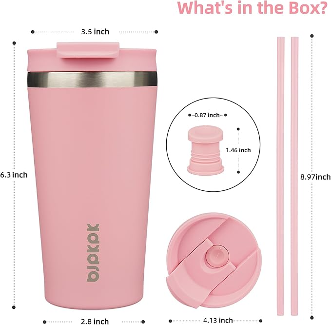 BJPKPK 18oz Tumbler With lid And Straw Stainless Steel Travel Coffee Mug Insulated Tumblers Cups,Light Pink