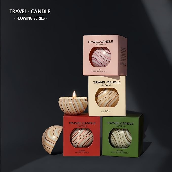 4 Pack Aromatherapy Candles, Mini Travel Scented Candle Set with Individual Packing, 2.5 OZ Soy Wax Candles, Portable Tin Candles with Lid, Gifts for Women, Ideal for Birthday, Festivals