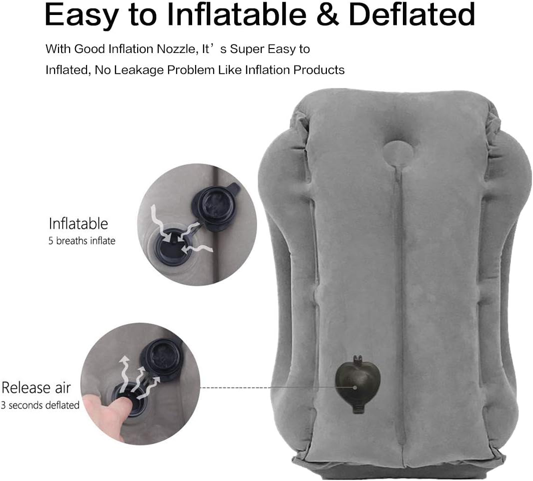 Kimiandy Inflatable Travel Air Pillow for Sleeping to Avoid Neck and Shoulder Pain, Comfortably Support Head and Lumbar, Used for Airplane, Car, Bus and Office (Grey)