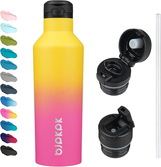 BJPKPK Insulated Water Bottle With Straw 25oz Stainless Steel Water Bottles With 2 Lids And Carry Handle Reusable Travel Metal Thermo,Rainbow