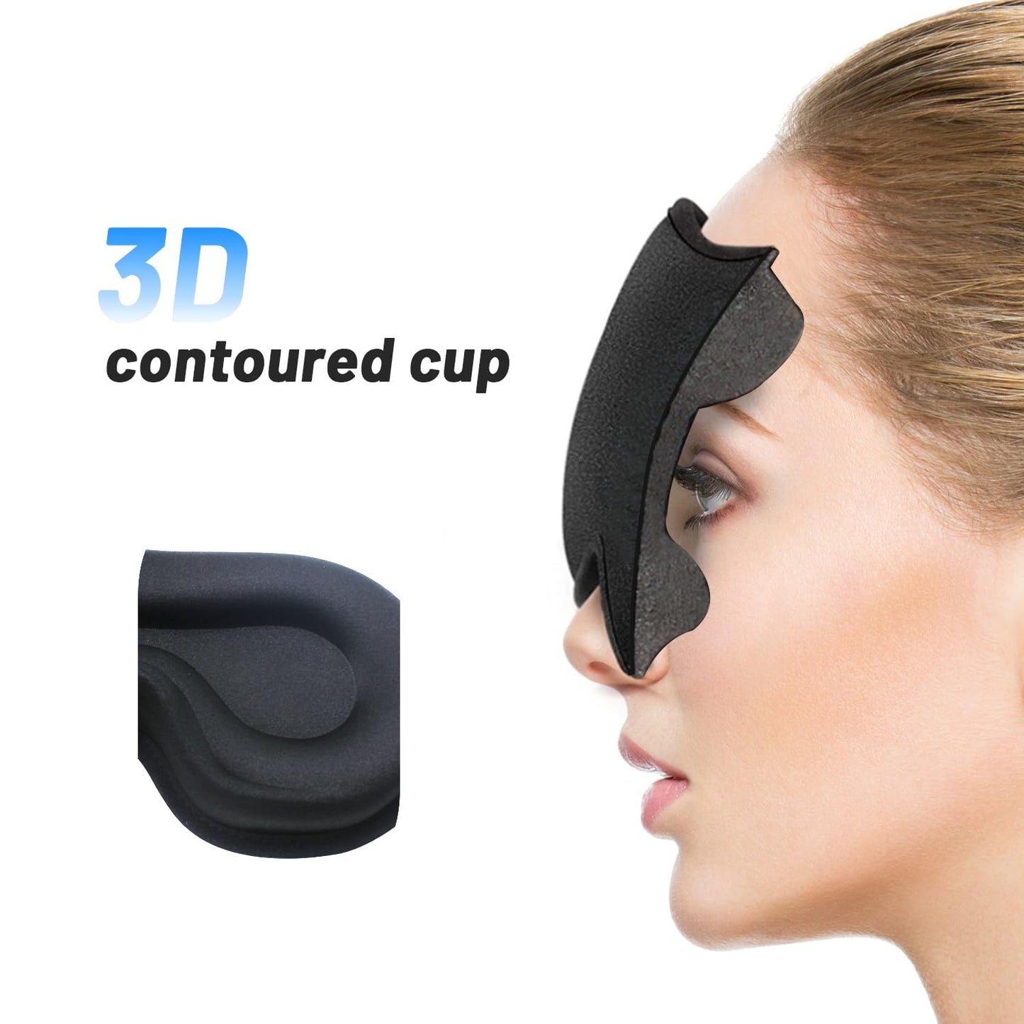 Sleep Eye Mask for Side Sleeper, Lash Extensions 3D Contoured Cup Sleeping Mask for Men Women, Travel Blackout Night Blindfold Eye Shade Cover with Adjustable Strap (Black-Side Sleeper)