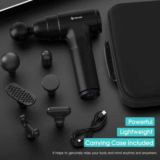 AERLANG Massage Gun, Deep Tissue Muscle Back Massage for Athletes Pain Relief, Percussion Massager with 6 Massages Heads & 20 Speed Fathers Birthday Day Gifts from Daughter Portable Back Massager Gun