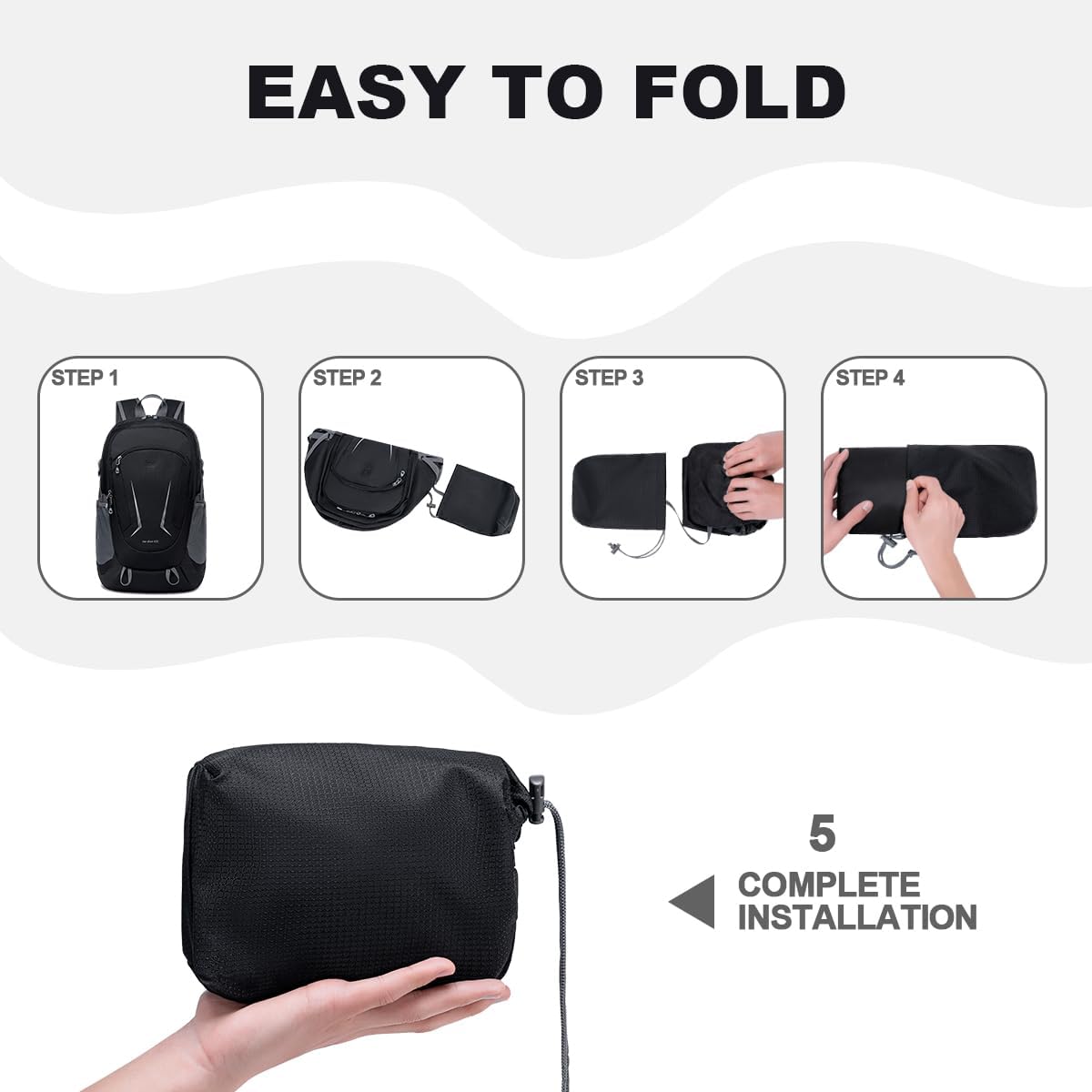 MIYCOO Backpack - Ultra Lightweight Packable Backpack for Travel Camping, 45L Hiking Back Pack Waterproof Foldable Daypack for Men Women Black