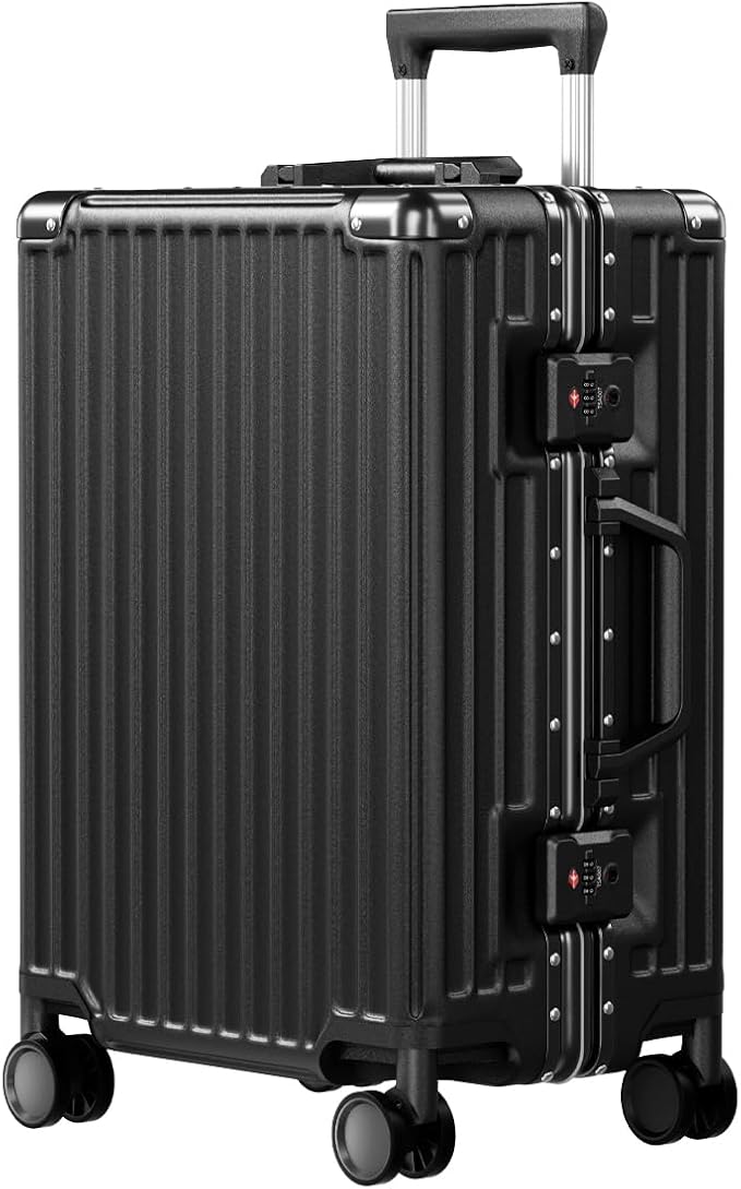 AnyZip Carry On Luggage PC+ABS Aluminum Frame Zipperless Luggage Hard Shell Suitcase with TSA Lock Double Spinner Wheels 20 Inch Black