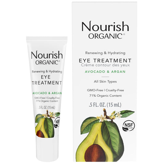Nourish Organic Eye Treatment, Avocado & Argan – Renewing & Hydrating Under Eye Brightener with Vitamin C + Washable Cotton Round