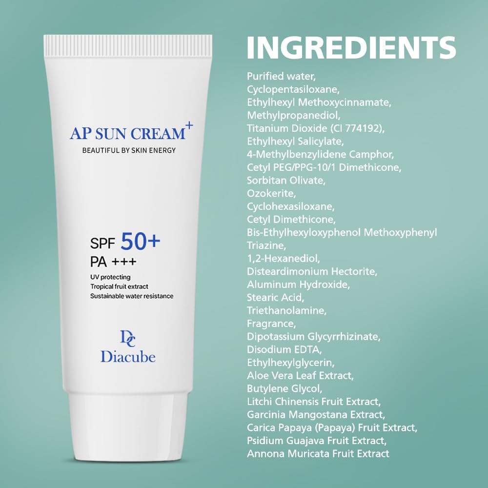 DIACUBE AP Fruity Waterproof Daily Sunscreen 2.03 Fl Oz SPF 50+ PA+++ | Strong UV Protection | Slightly Tone Up | Silky Semi-Matte Finish | Sweat-Resistant | Korean Skincare