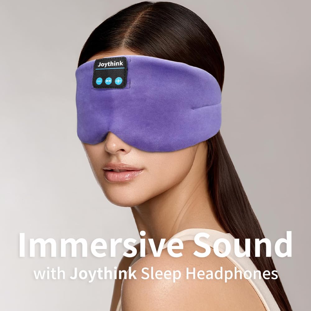 Joythink Sleep Headphones Bluetooth Sleep Mask Silk Headband Earphones Bluetooth Eye Mask for Sleeping On Side Blackout Soft Sleep Earphones Music Kids Children Eye Cover Purple