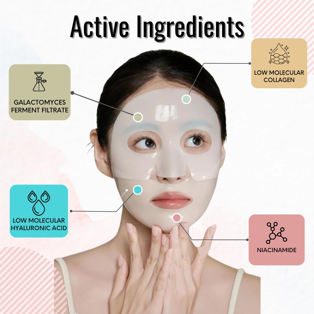 BSF SKIN | Deep Collagen Hydrogel Face Mask With Niacinamide, Low Molecular Collagen, Galactomyces Ferment Filtrate, Low Molecular Hyaluronic Acid (28g x8ea)