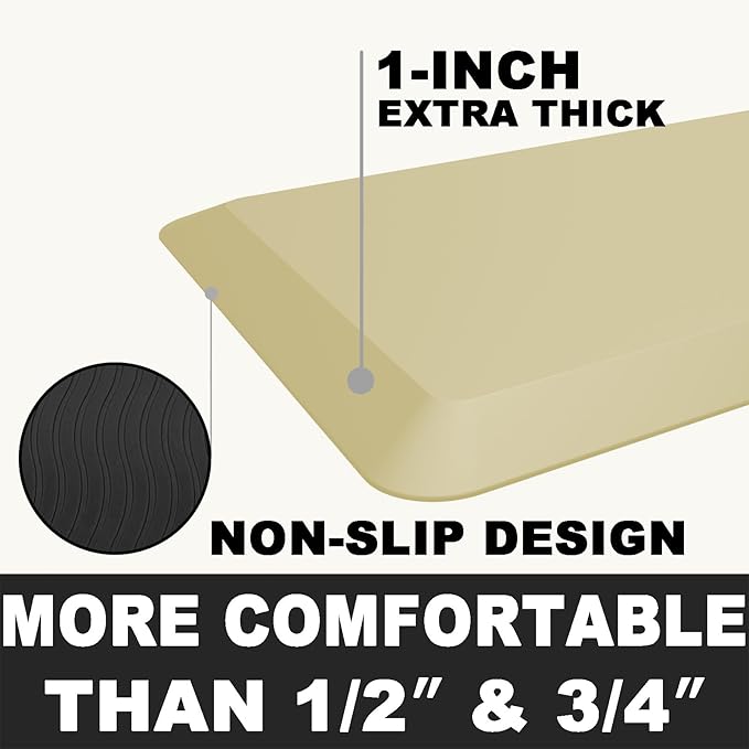 1" Extra Thick Anti Fatigue Floor Mat 60" L x 17" W,Kitchen Mat, Standing Desk Mat,140D Advanced PU Foam Ergonomic Comfort at Home, Office, Garage, Sink (Yellow)