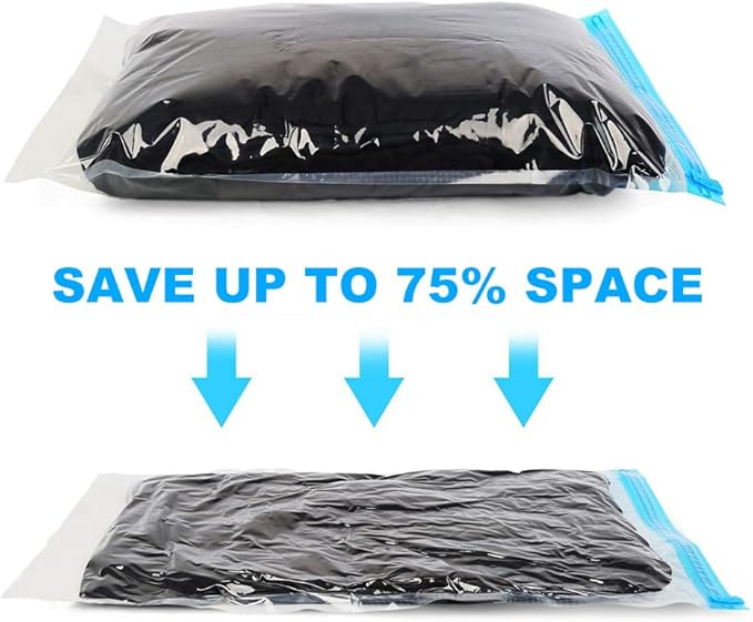 Compression Bags - Travel Essentials 12 Pack Space Saver No Vacuum or Pump Needed Storage Accessorie and Home Packing Organizers (transparent)
