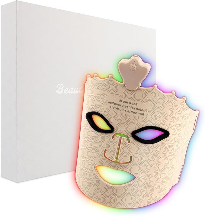 7 Color LED Face Mask Light Therapy, Red Light Therapy Mask for Face for Anti Aging Wrinkles, Silicone Red Light Mask Skin Care at Home with Eye Protection Cushion