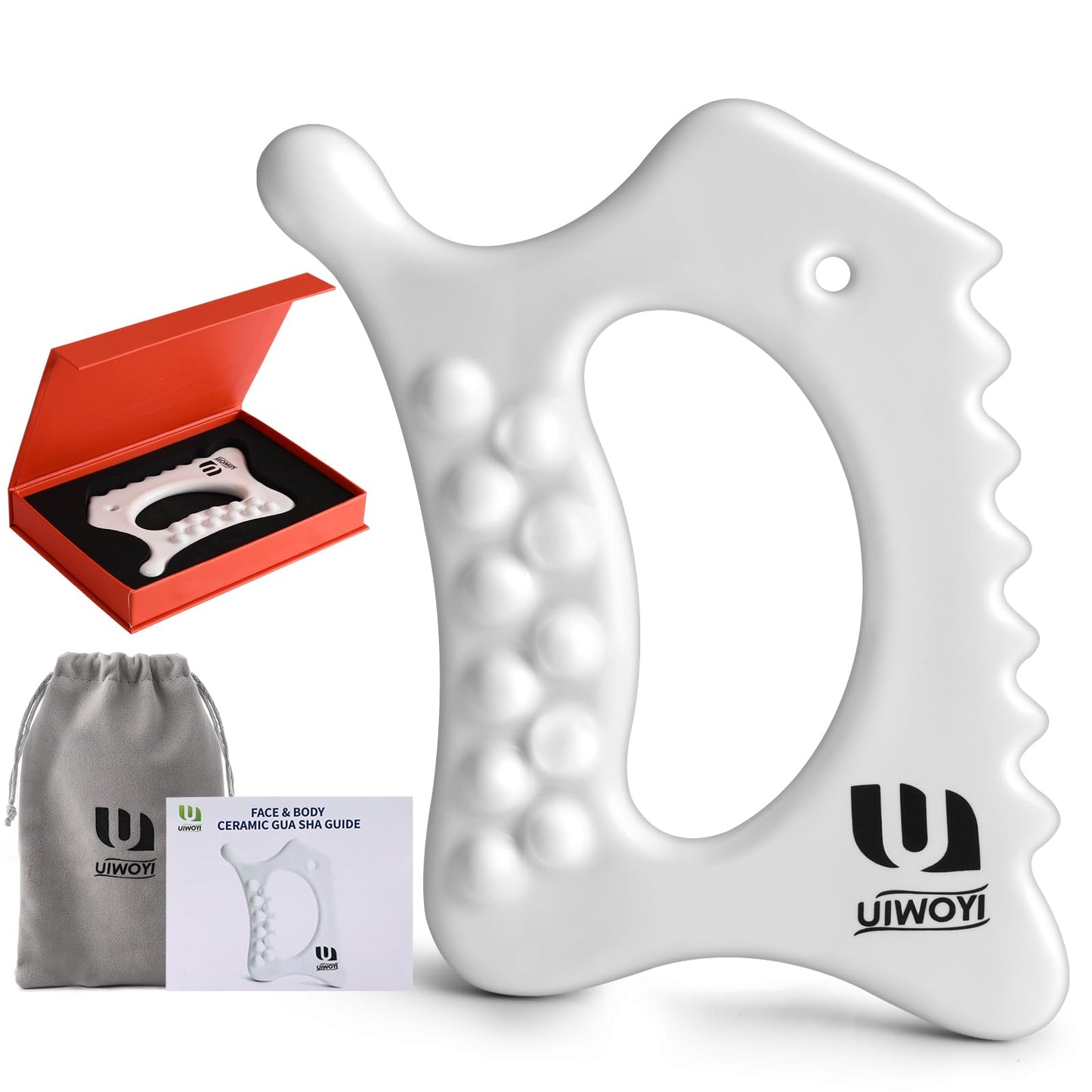 6-in-1 Ceramic Gua Sha Tool for Face & Body - Manual Facial Massage for Lymphatic Drainage, Jaw Lifting, Neck Massage, Puffiness Care for Stress Relief at Home, Self Care Gift for Mum Wife