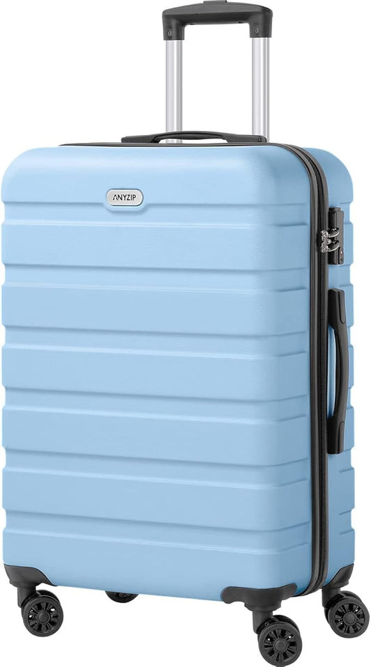 AnyZip Luggage PC ABS Hardside Lightweight Suitcase with 4 Universal Wheels TSA Lock Checked-Medium 24 Inch Light Blue