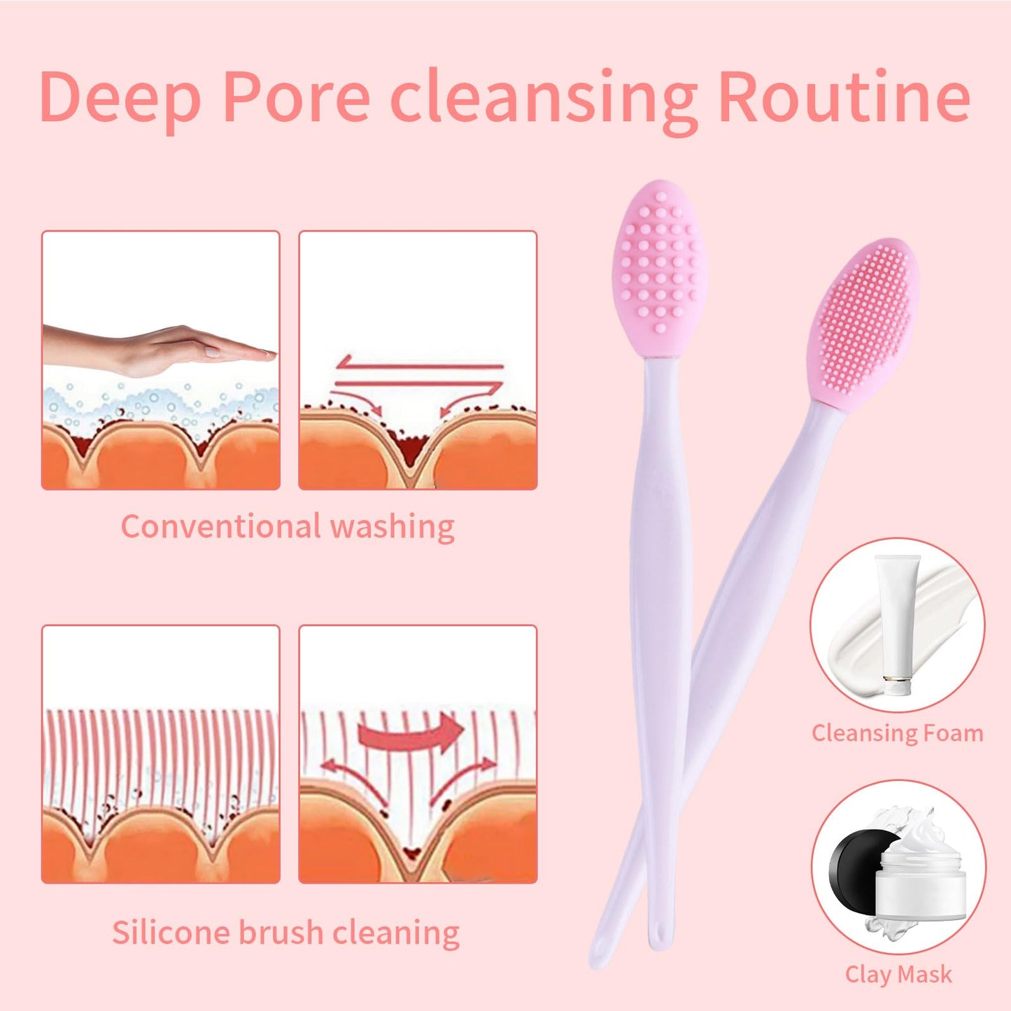 3 Pcs Lip Scrub Brush with Silicone Facial Cleansing Brush,2 Pcs Face Scrubber Gentle Exfoliating,Removing Blackhead,Massaging