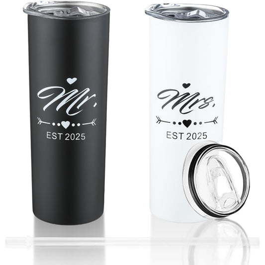 DHQH Mr and Mrs 2025 Tumbler Set, Engagement Wedding Gifts for Couples Wife Husband Bride To Be Newly Engaged 20oz Travel Tumbler Bachelorette Party Gifts