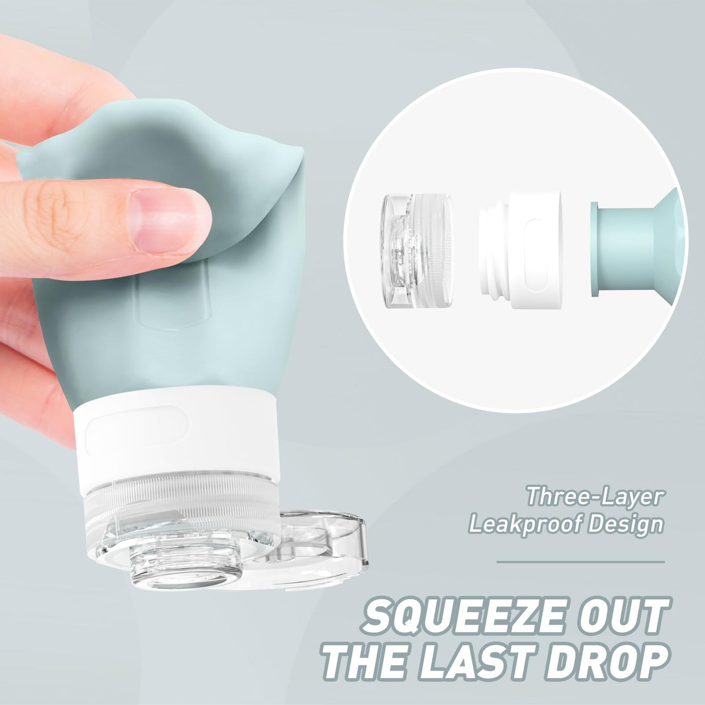 Redfly Travel Bottles for Toiletries, Tsa Approved 3oz Travel Size Containers, Leak Proof Silicone Squeezable Containers for Toiletries, BPA Free Refillable Essentials for Shampoo Conditioner Gray