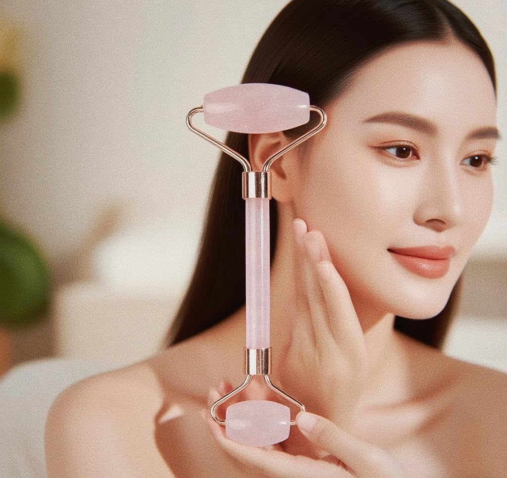 9 9PINE Jade Roller and Gua Sha Set, Face Massage Tools for Skincare,Facial Tools for Face, Neck, Eyes, for Enhanced Lymphatic Drainage, Self Care Gift for Men Women(Pink)