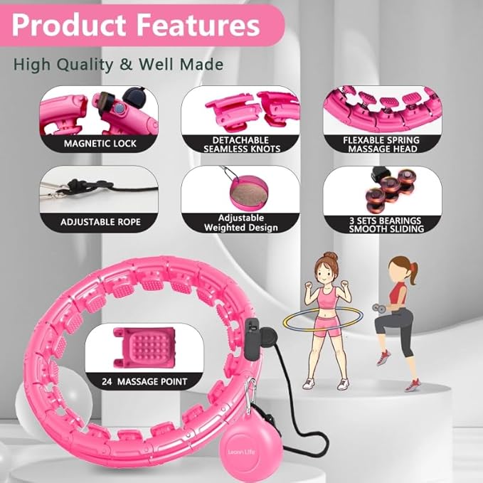 30/12 Knots, Upgraded Magnetic Lock Weighted Hula Hoop for Adults Weight Loss, Infinity Hoop Plus Size, Children Adults Home Outdoors, Fitness Exercise, Abdominal Toner