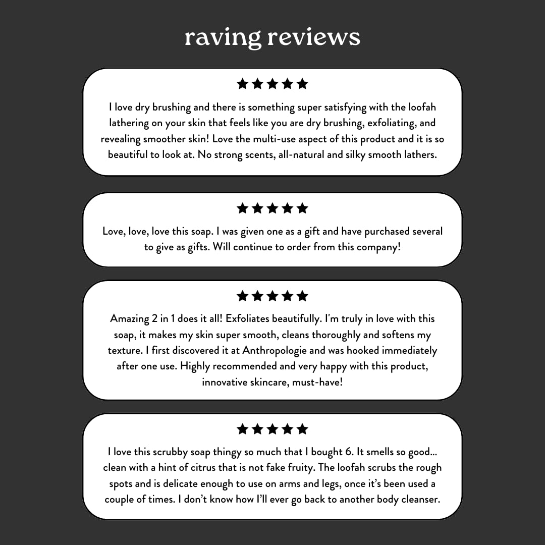 Honey Belle Charcoal Bamboo Exfoliating Loofah Soap 2-Pack - Exfoliating Bar Soap with Loofah Inside - Cleansing, Moisturizing, Nourishing, Scrubby Soap - Plant-Based, Eco-Friendly, Vegan