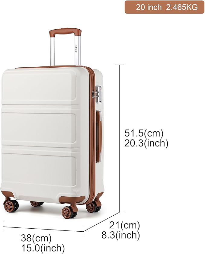 Kono 20'' Carry on Luggage Lightweight with Spinner Wheel TSA Lock Hardside Luggage 20.3" x 15" x 8.3" Carry on Suitcase Cream White