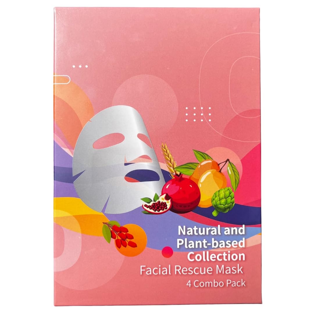 menorah Skincare - Facial Rescue Mask, Natural and Plant-Based Collection, Face Sheet Mask, Brightening, Anti-Aging, Hydration, Anti-Blemish, 4Combo Pack