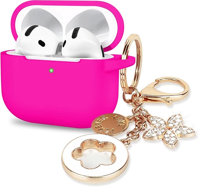 Case Cover for Apple Airpods 4 - VOTILE Airpods 4 Cases 2024 Cover Women Silicone iPods 4 Earbuds Wireless Accessorie Charging Cases Girl Bling Keychain for Airpod iPods 4th Generation - Hot Pink