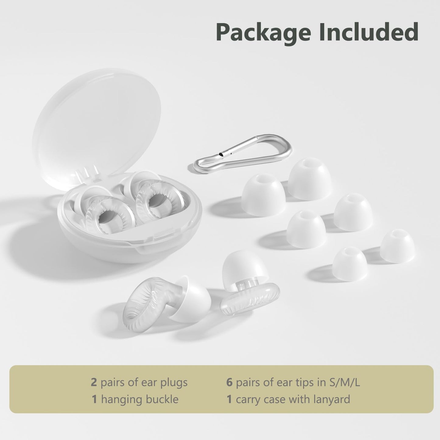 Yawsoy Reusable Ear Plugs, Low-/Mid-Level Noise Reduction Earplugs with Clear Speech for Conversation, Work, Social Gatherings & Noise Sensitivity, 15-18 dB (SNR), 6 Pair Ear Tips in S/M/L, Clear