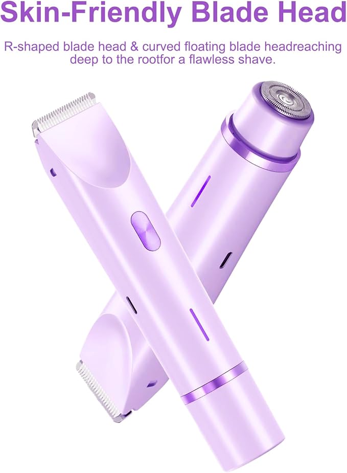 2-in-1 Bikini Trimmer & Shaver for Women - IPX7 Waterproof, Ceramic Blade for Smooth & Safe Results, 120min Cordless Runtime, Ultra-Quiet Design (Purple)