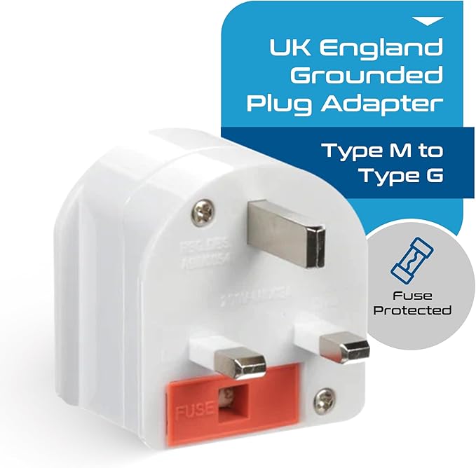 Ceptics GP-SA-UK South Africa to UK Grounded Plug Adapter (250V - Max 13A), White
