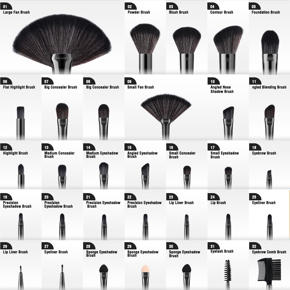 Vander Make up Brush Set, 32Pcs Professional Premium Synthetic Brochas Para Maquillaje, Foundation Powder Concealers Eyeshadow Eyeliner Brush Travel make up brushes set (Black)