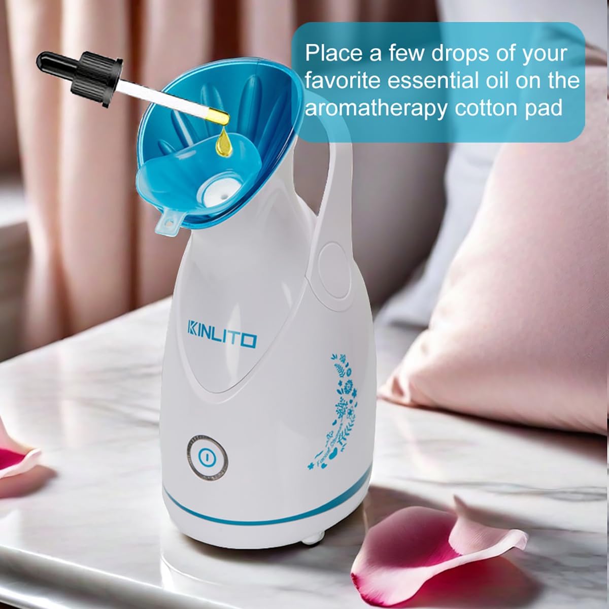 KINLITO Facial Steamer Ionic Face Steamer for Home Facial, Warm Mist Small Facial Steamer for Deep Cleaning Unclog Pores with Blackhead Remover, Aromatherapy Kit for Personal Home SPA (Blue)