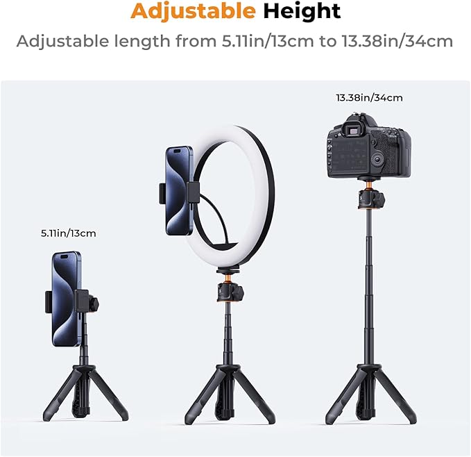 K&F CONCEPT Selfie Stick Tripod, Handheld Tripod Small Camera Tripod Max Load Capacity 4.4lbs/2kg, 1/4" Screw Compatible with Sony A1 II A7 IV ZV-1F Canon EOS R5D DJI OSMO Pocket 3 Gopro MAX2.(Black)