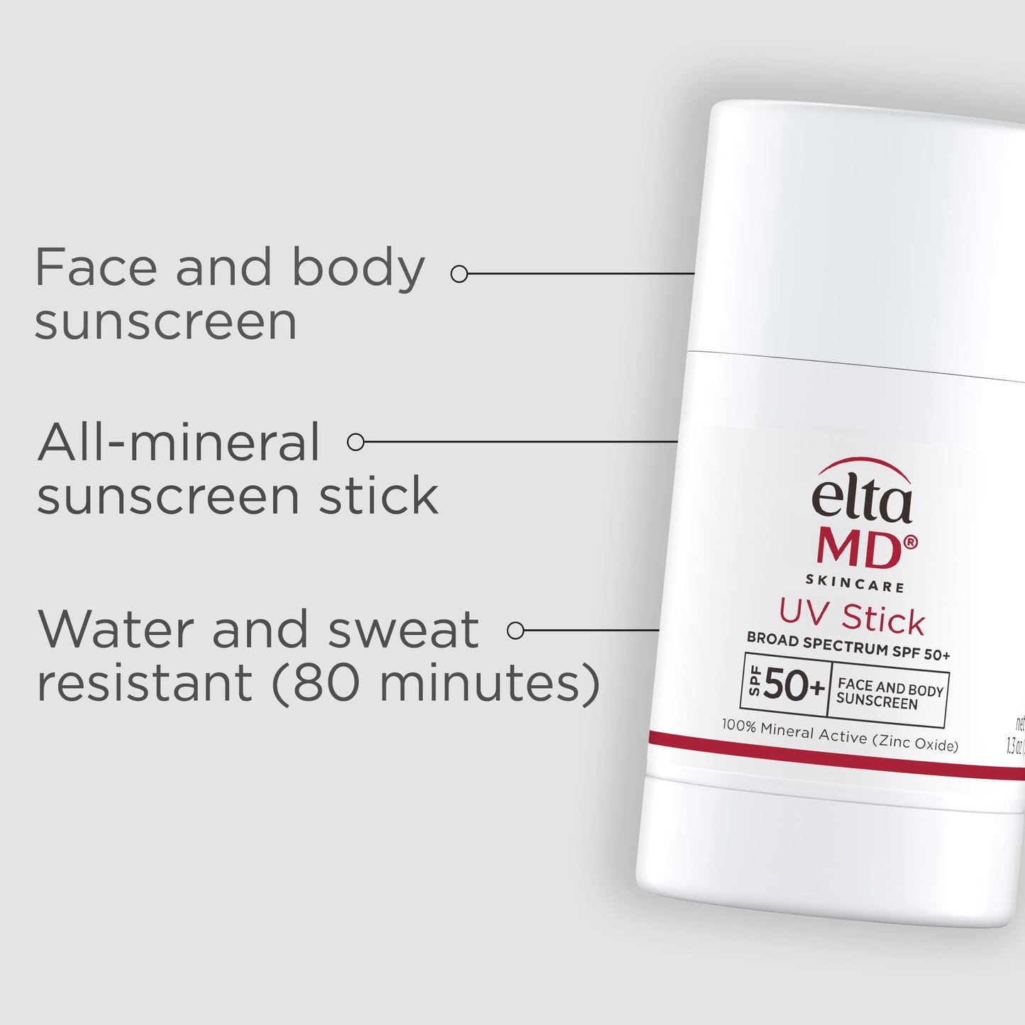 EltaMD UV Stick Sunscreen for Face and Body, Mineral SPF 50+ Face Stick Sunscreen with Zinc Oxide For Kids and Adults, Sensitive Skin, 1.3 oz